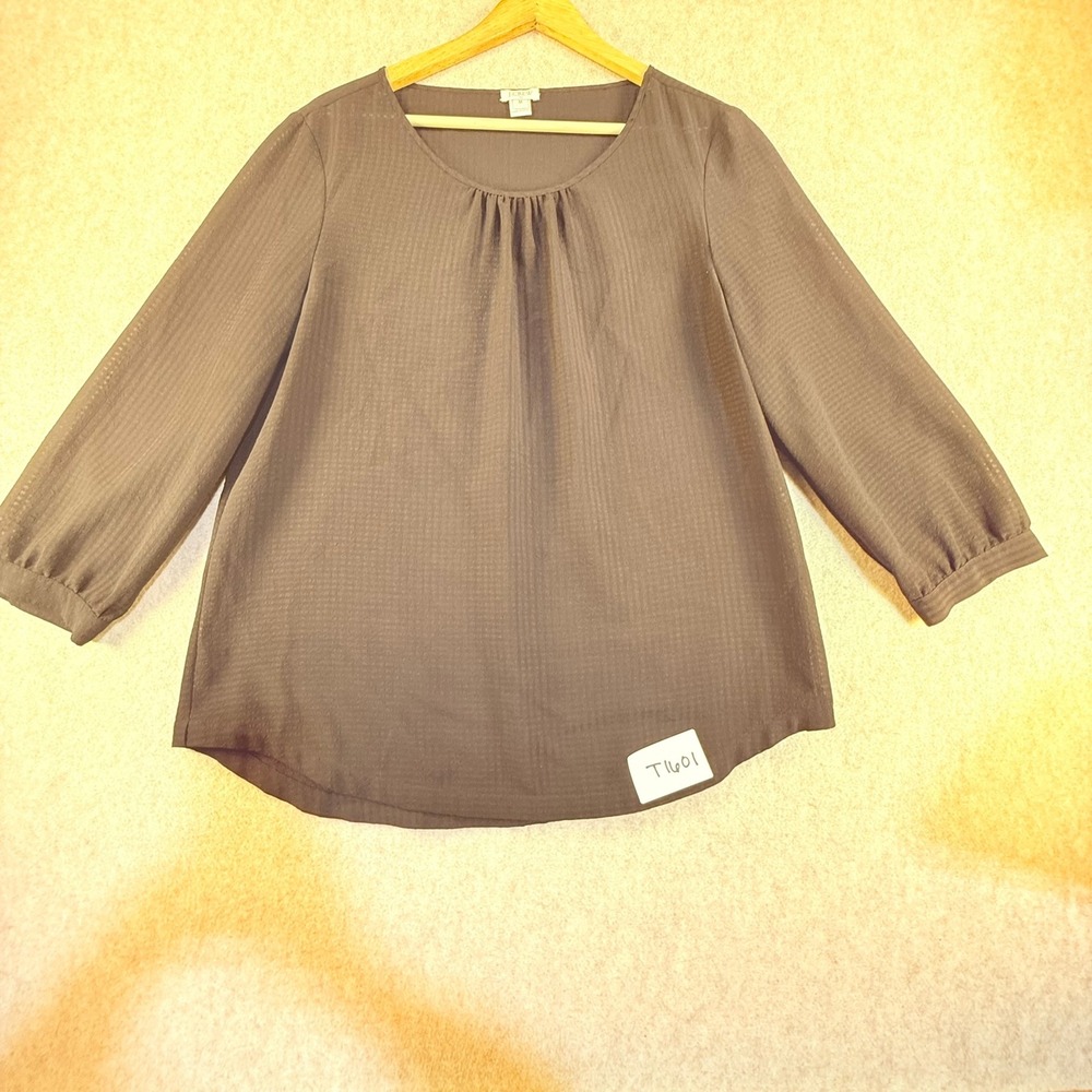 J.Crew Womens Grey Textured Pleated Neck 3/4 Sleeve‎ Blouse Size M T1601